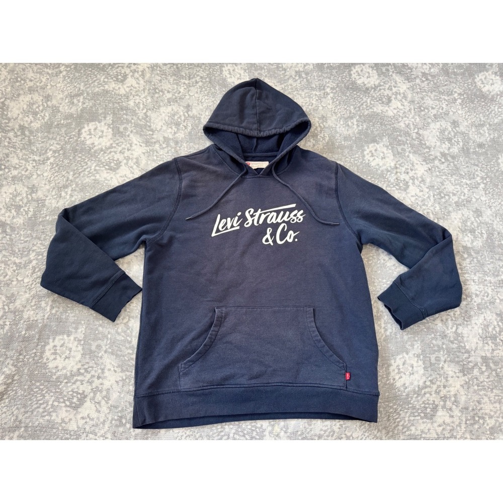 Levi Strauss & Co Hoodie Men's Navy Blue Pullover Graphic Logo Hooded Sweatshirt